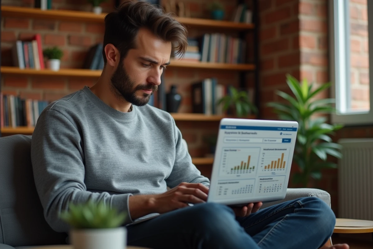 Consultant SEO travaillant sur une stratégie de référencement naturel depuis son bureau à domicile