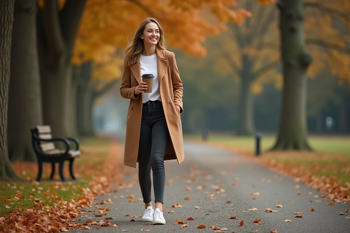 Jeune femme se promenant dans un parc en automne pour profiter des bienfaits de la marche sur le bien-être mental et physique